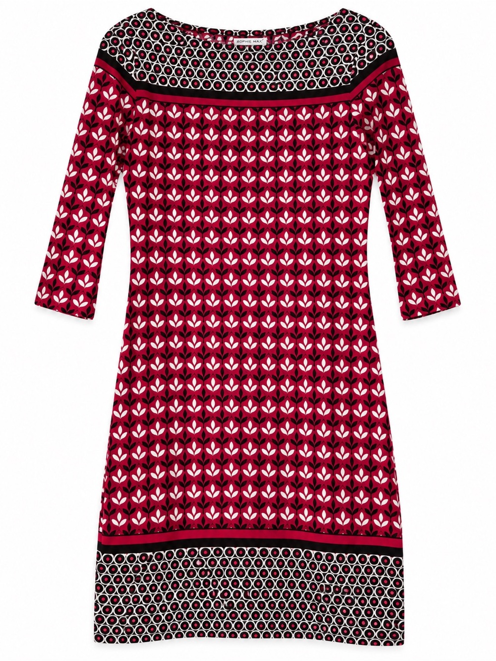 Sophie Max Geometric Print Stretch Dress Three Quarter Sleeve Medium
